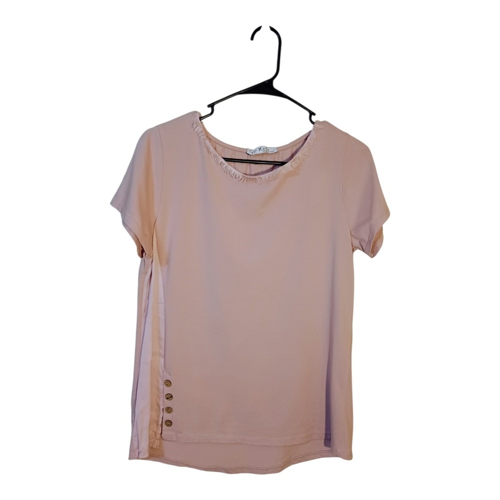 Gigi Moda Womens 8 Cotton Satin Insert Buttons Fringed Neck Dusty Rose Italy Top